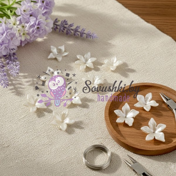 Бусины акриловые «Цветы», 25 мм, цвет Айвори (38 шт.)