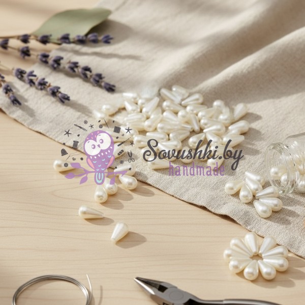 Бусины акриловые «Капля» (лепесток), 18х9 мм, цвет Айвори (58 шт)