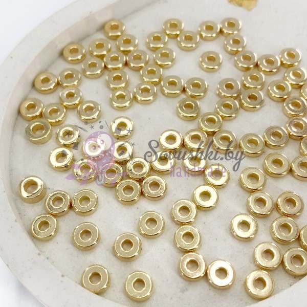 Бусина фигурная 6*2 мм "Колечко", золото (60 шт)