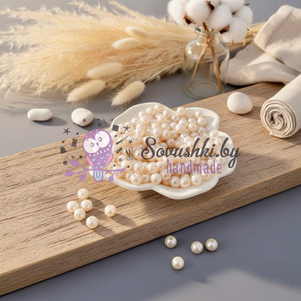 Акриловые бусины под жемчуг 6 мм, кремовый (10 гр)