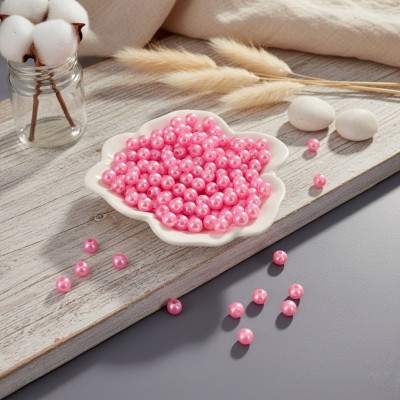 Акриловые бусины под жемчуг 6 мм, розовый (10 гр)