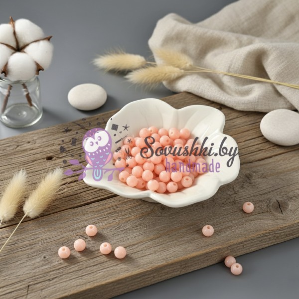 Бусины акриловые для рукоделия и творчества 6 мм, персиковый (10 гр)