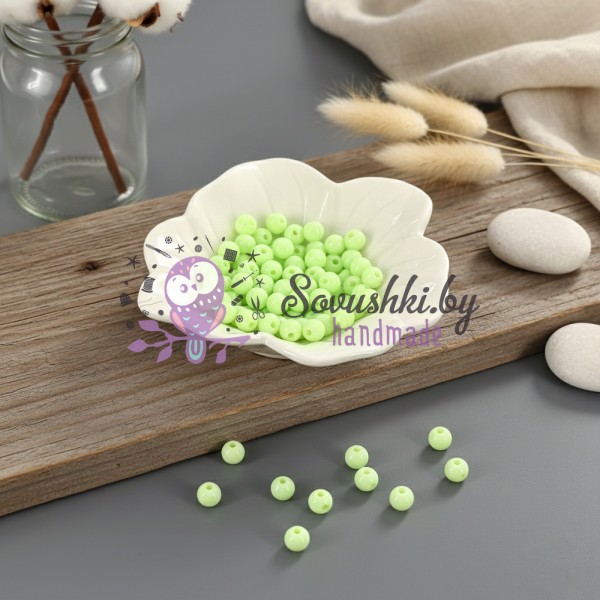 Бусины акриловые для рукоделия и творчества 6 мм, мятный (10 гр)