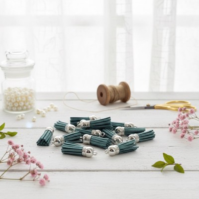 Кисточки замшевые для творчества и украшений (3.8 см, 10 шт.) - зеленый/серебро