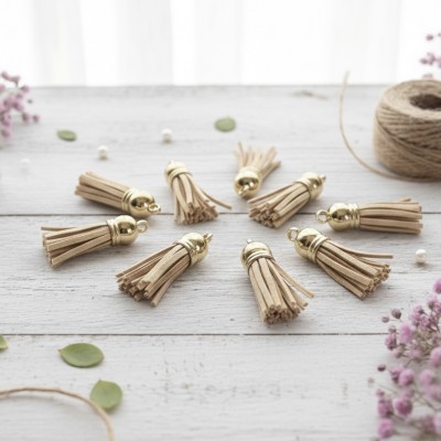 Кисточки замшевые для творчества и украшений (3.8 см, 10 шт.) - бежевый/золото