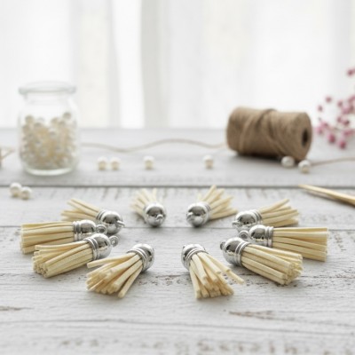 Кисточки замшевые для творчества и украшений (3.8 см, 10 шт.) - кремовый/серебро