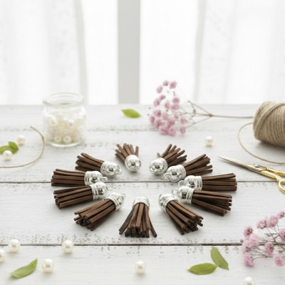 Кисточки замшевые для творчества и украшений (3.8 см, 10 шт.) - коричневый/серебро