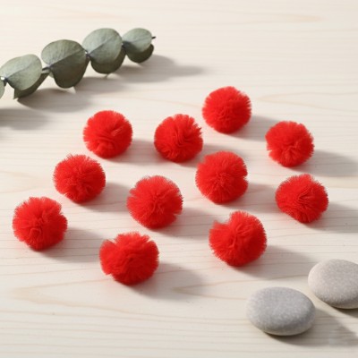 Помпоны из фатина 2,5 см, красный (10 шт)