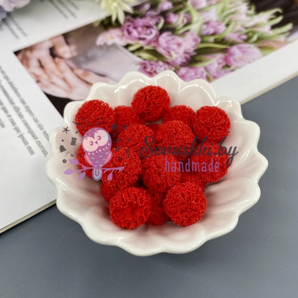 Помпоны декоративные "Рюш", красный (1,5 см), 20 шт