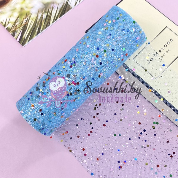 Фатин с пайетками мультиколор, голубой