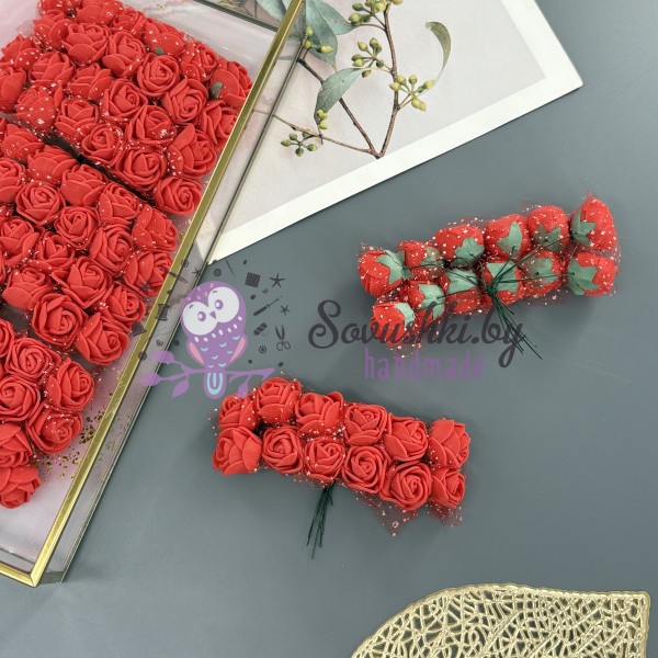 Декоративные цветы на проволоке (розы) из фоамирана для рукоделия и декора, красные