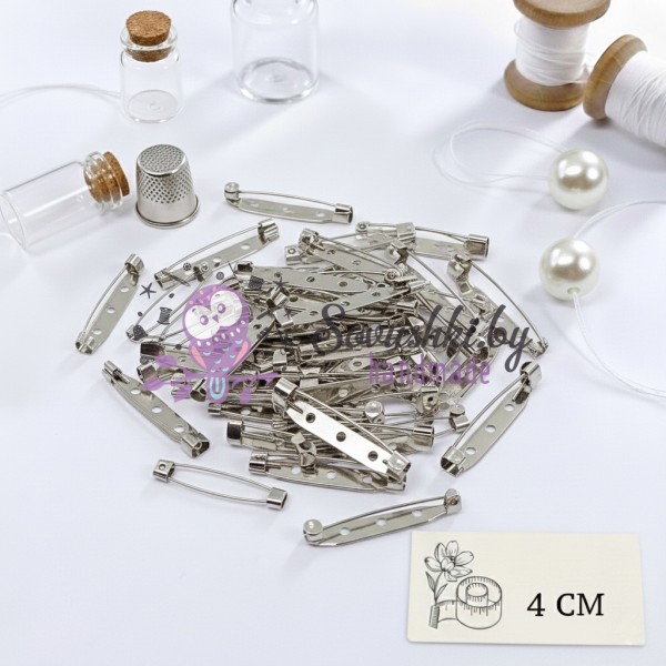 Заготовка для брошек (булавка) 4 см, серебро