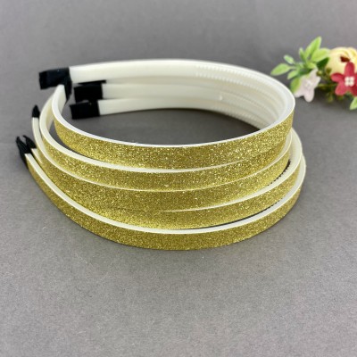 Ободок для волос с блестками (пластик) 1 см, светлое золото