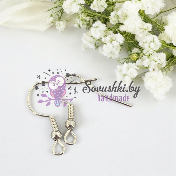 Швензы-крючки с бусиной, серебро (10 шт=5 пар)