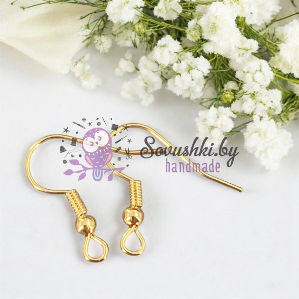 Швензы-крючки с бусиной, светлое золото (10 шт=5 пар)