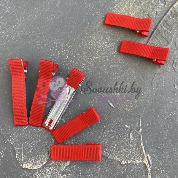 Основа-зажим для заколки с репсовой лентой, красный