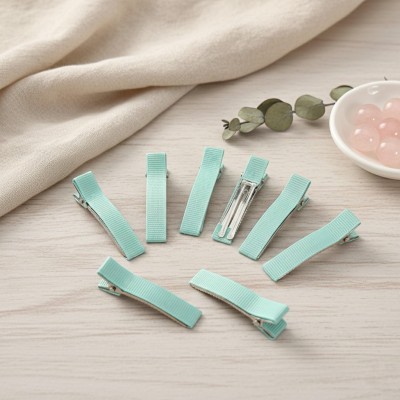 Основа-зажим для заколки 5 см с репсовой лентой, аквамарин (2 шт)