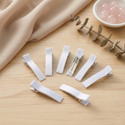 Основа-зажим для заколки 3,5 см с репсовой лентой, белый (2 шт)