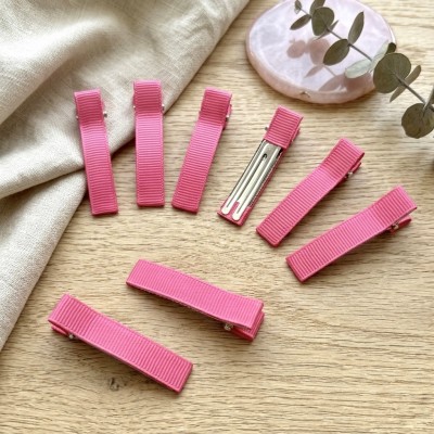 Основа-зажим для заколки 5 см с репсовой лентой, темно-розовый 