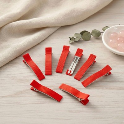 Основа-зажим для заколки 5 см с репсовой лентой, красный (2 шт)