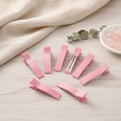 Основа-зажим для заколки 5 см с репсовой лентой, светло-розовый (9 шт)