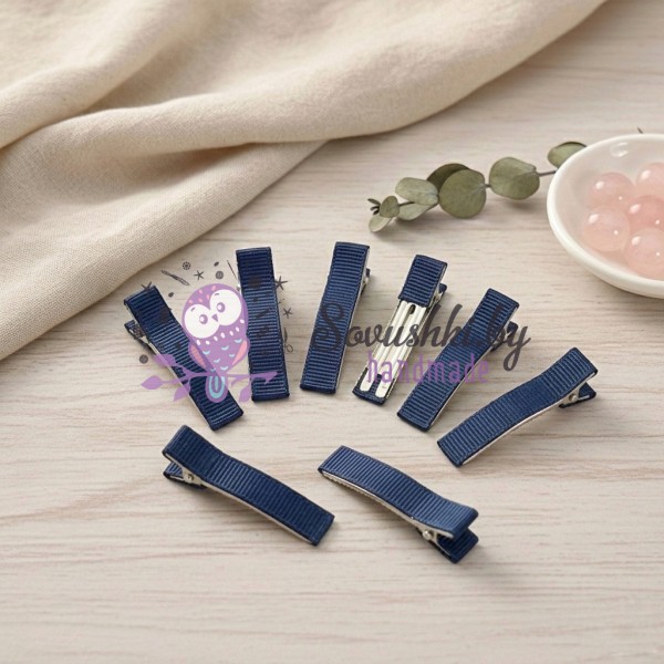 Основа-зажим для заколки с репсовой лентой, темно-синий