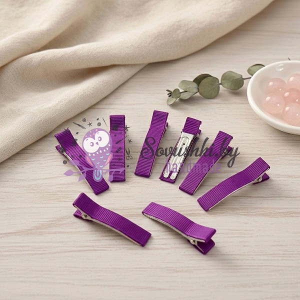 Основа-зажим для заколки 5 см с репсовой лентой, фиолетовый (4 шт)