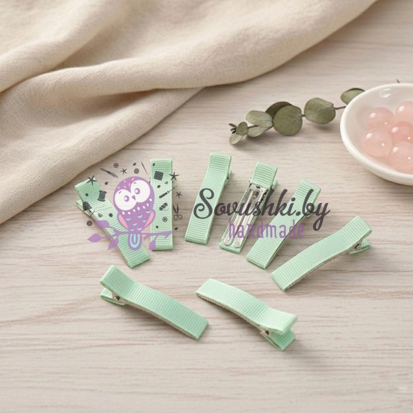 Основа-зажим для заколки 3,5 см с репсовой лентой, мятный (2 шт)
