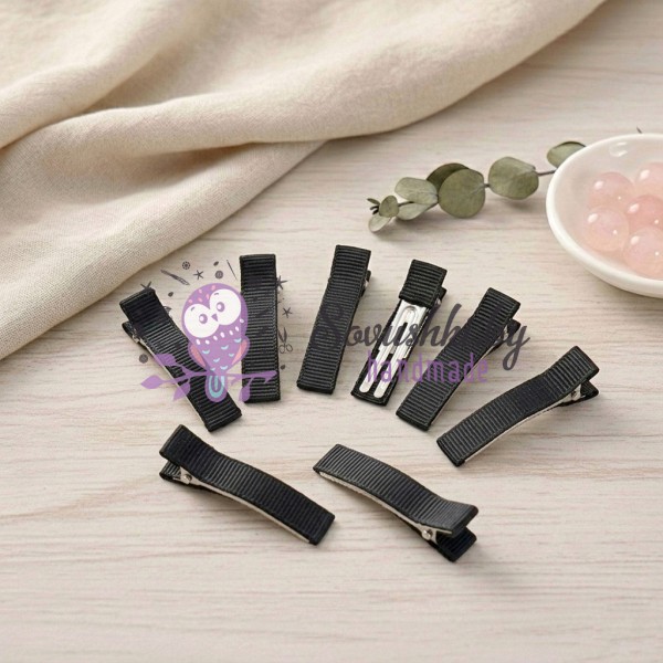 Основа-зажим для заколки 3,5 см с репсовой лентой, черный (2 шт)