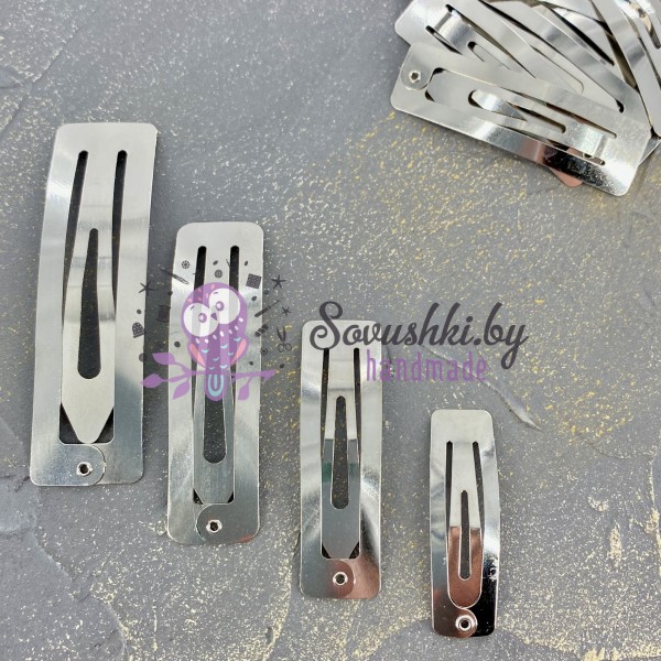 Основа для заколки клик-клак "Прямоугольник" металл, серебро