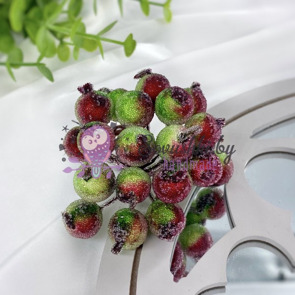 Декоративные сахарные ягоды на проволоке (пучок 20 шт), красно-зеленые