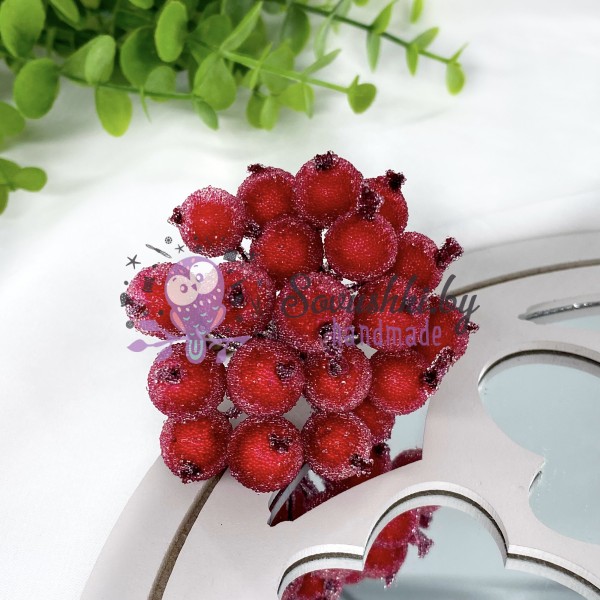 Декоративные сахарные ягоды на проволоке (пучок 20 шт), рубиново-красные