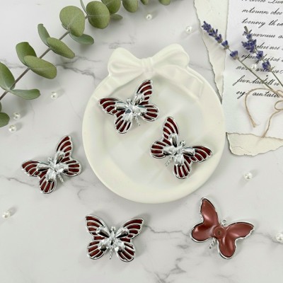 Декоративные элементы «Бабочки» — набор 5 шт (бордовый/серебро)