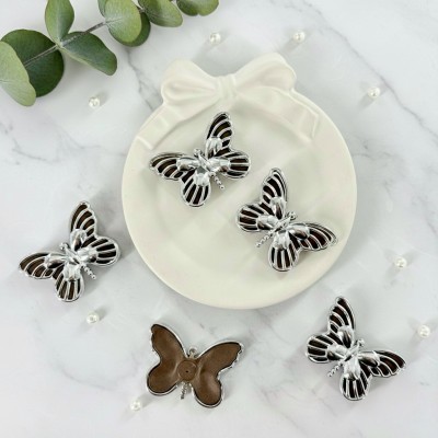Декоративные элементы «Бабочки» — набор 5 шт (коричневый/серебро)