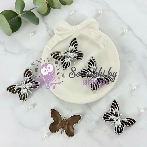 Декоративные элементы «Бабочки» — набор 5 шт (коричневый/серебро)