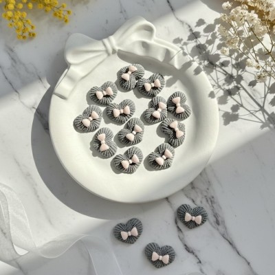 Кабошоны для рукоделия и декора "Вязанное сердечко" (10 шт), серый