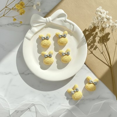 Кабошоны текстурные "Зайчики с бантиком" для рукоделия и декора - набор 6 шт (желтые)