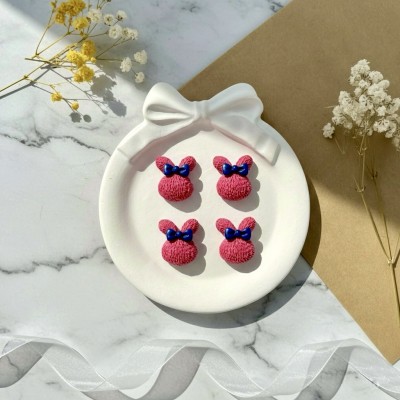 Кабошоны текстурные "Зайчики с бантиком" для рукоделия и декора - набор 4 шт (фуксия)