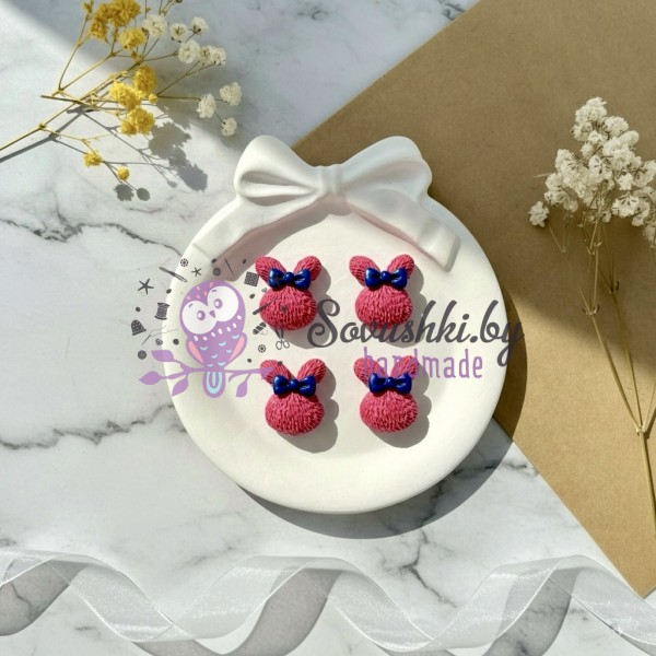 Кабошоны текстурные "Зайчики с бантиком" для рукоделия и декора - набор 4 шт (фуксия)