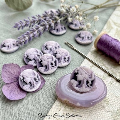 Кабошоны (камеи) «Классический профиль» лавандовый, 12 шт.