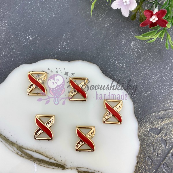 Пряжка декоративная 21*17 мм, золото/красный (2 шт)