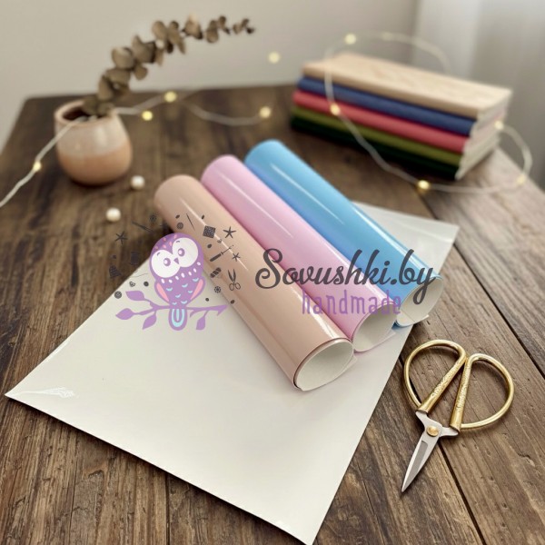 Кожзам однотонный лаковый (глянцевый) - набор 4 листа