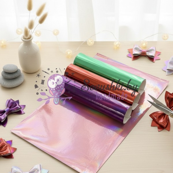 Кожзам однотонный глянцевый (зеркальный) - набор 4 листа