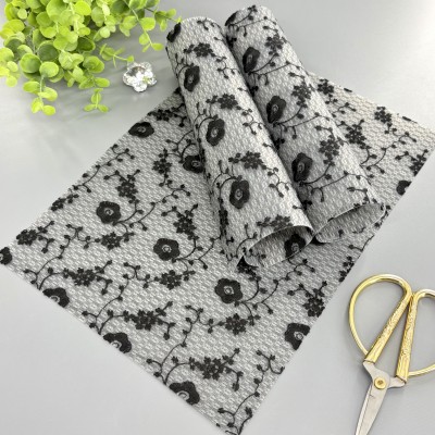 Пленка ПВХ с вышивкой "Цветочки", черный