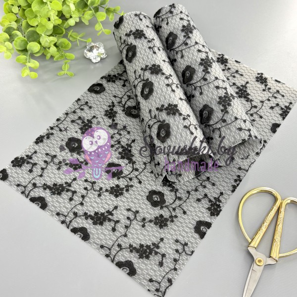 Пленка ПВХ с вышивкой "Цветочки", черный