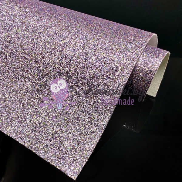 Декоративный кожзам средний глиттер "Exclusive", бледно-сиреневый