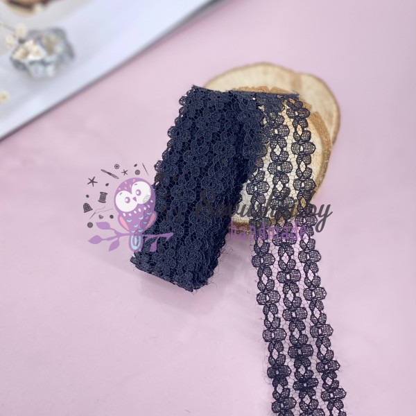 Кружево ажурное «Цветочный ряд» ширина 2,5 см, черное (отрез 5,2 м)