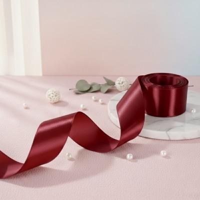 Атласная лента 2,5 см, бордовый (бобина)