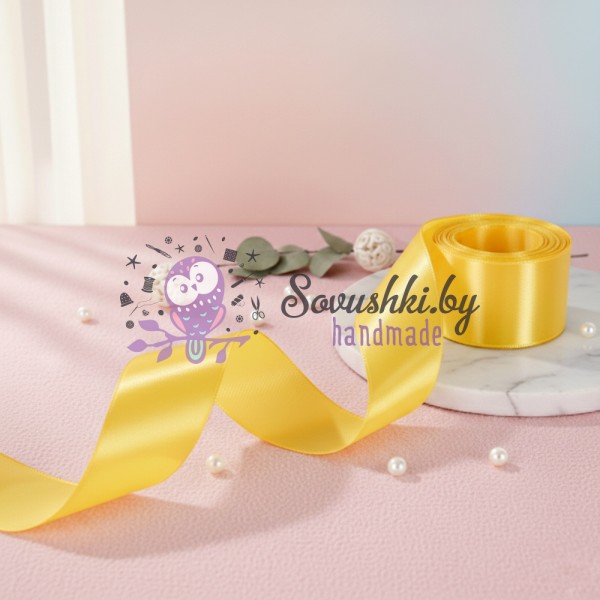 Атласная лента 2,5 см, темно-желтый (упаковка 9,7 м)