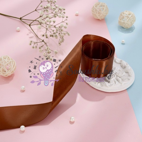 Атласная лента 2,5 см, шоколад (упаковка 19,7 м)